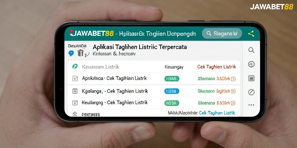 Antarmuka pengguna aplikasi JAWABET88 untuk cek tagihan listrik.