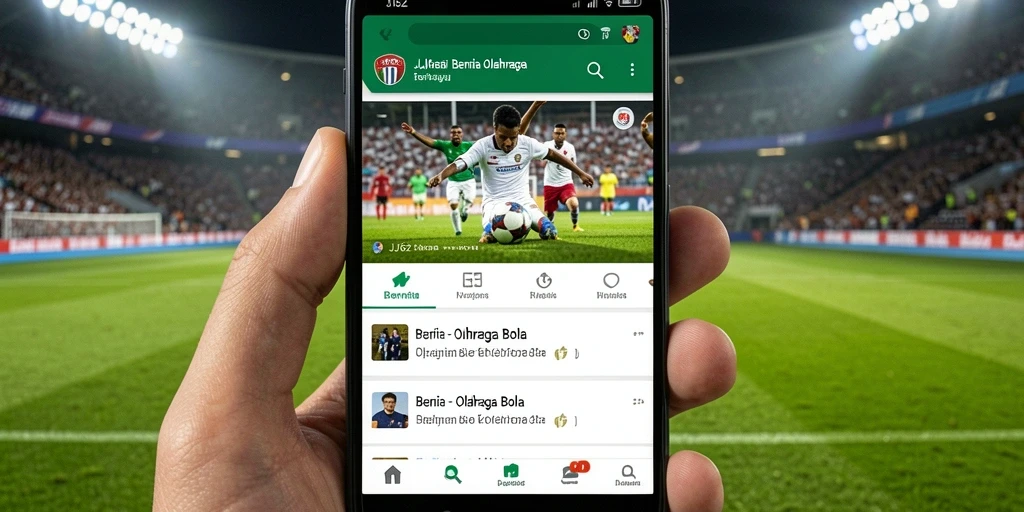 Tampilan antarmuka JJ62 yang ramah pengguna untuk berita olahraga bola.